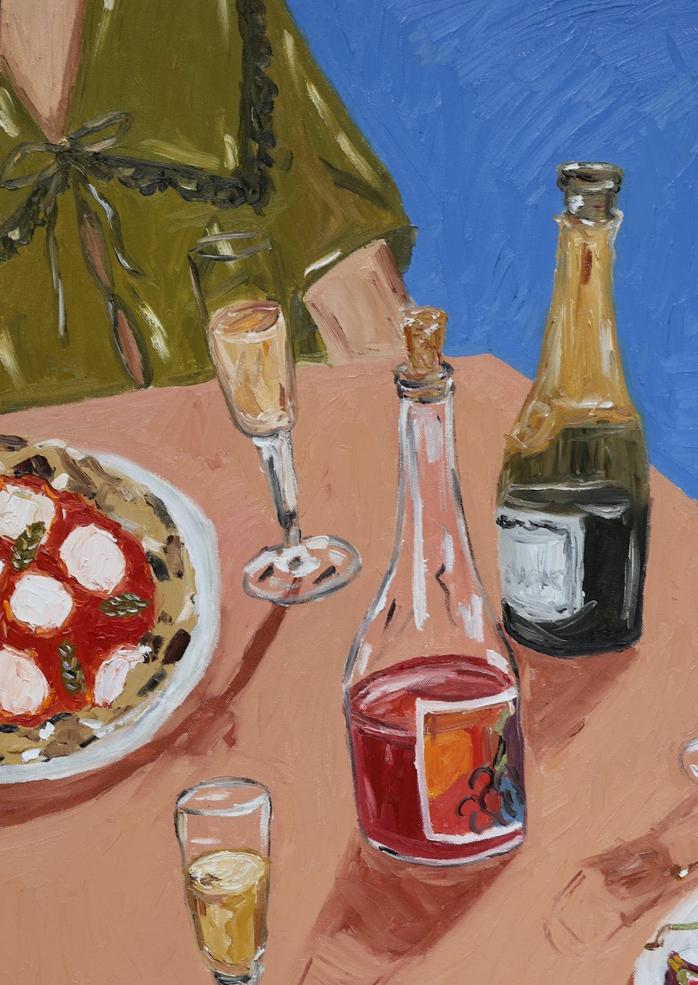 pizza, zucchini flower, fruit