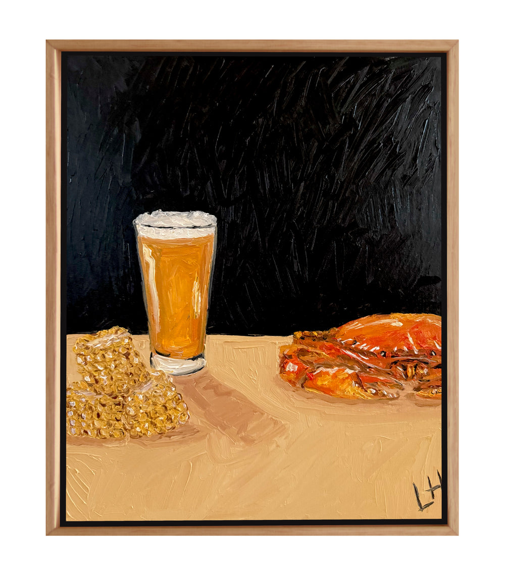 corn, beer, crab