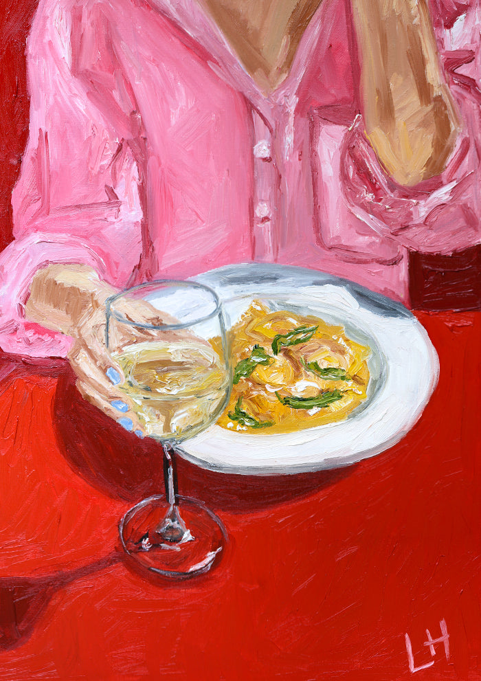 a glass with lunch