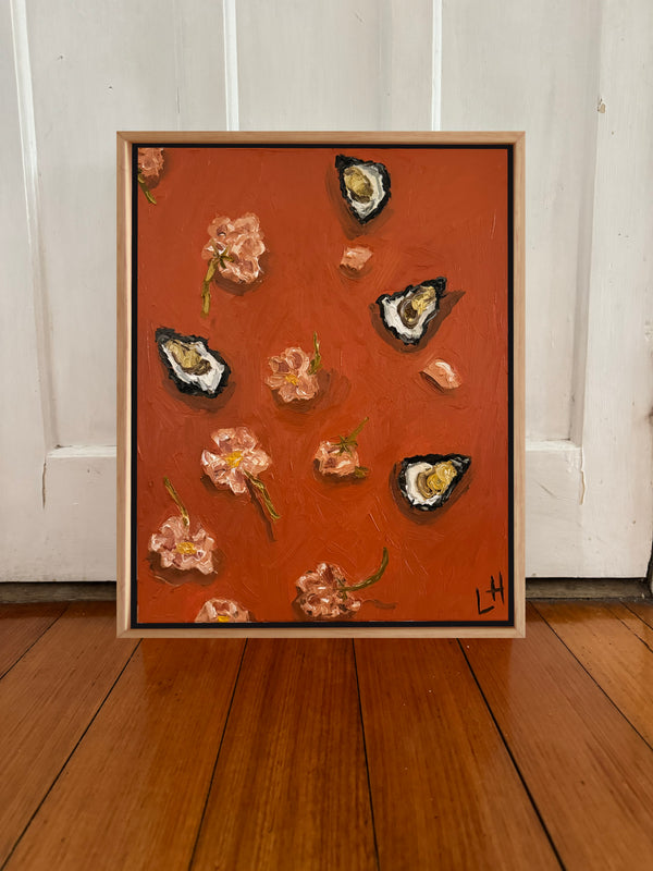 falling flowers, oysters