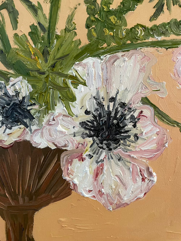 flowers in brown vase