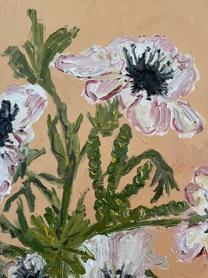 flowers in brown vase
