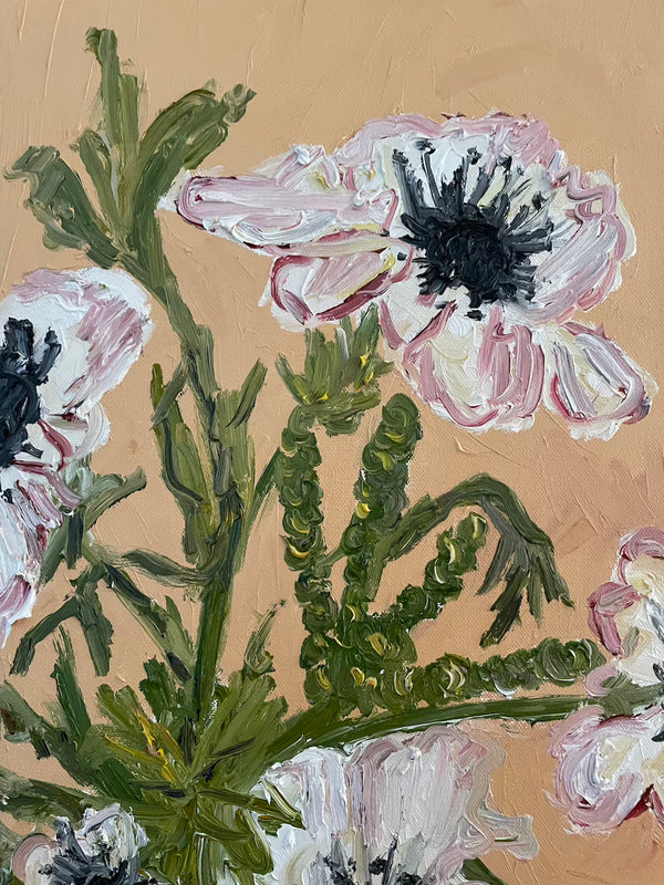 flowers in brown vase