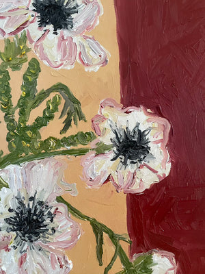 flowers in brown vase