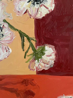 flowers in brown vase