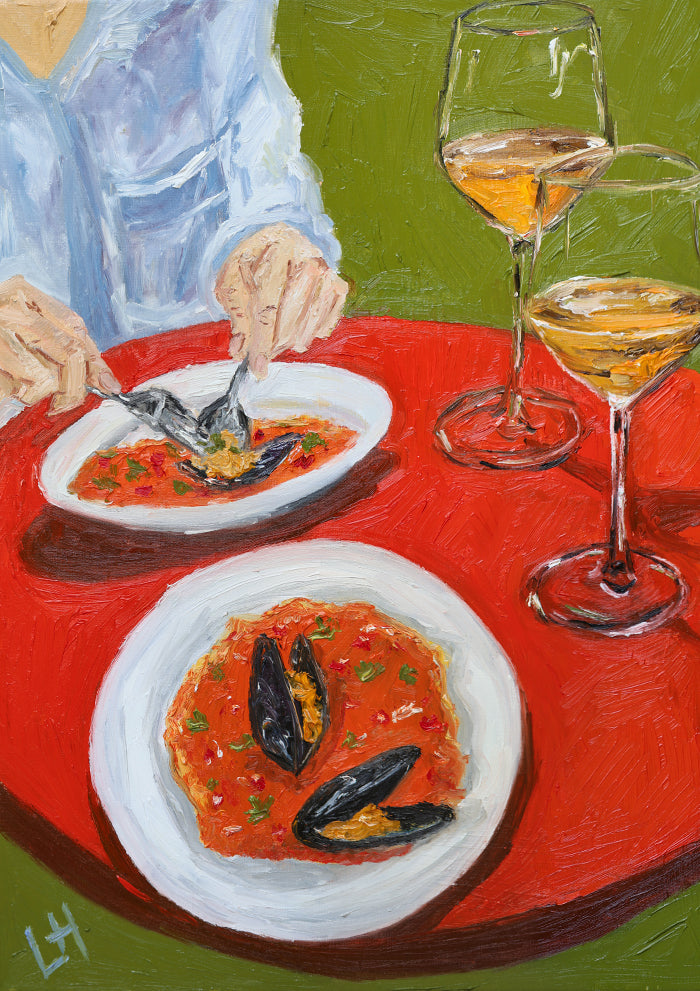mussels, orange wine