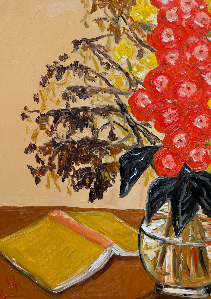 unfinished book, flowers