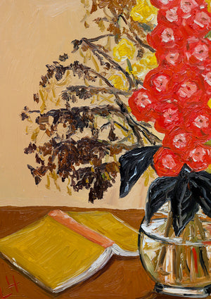 unfinished book, flowers