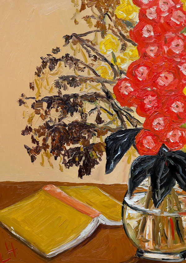 unfinished book, flowers