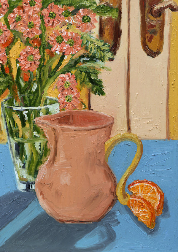 water jug, flowers