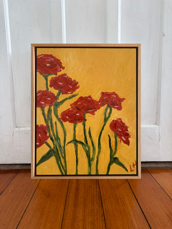 carnations on yellow