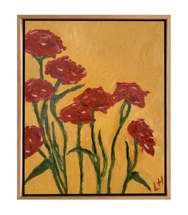 carnations on yellow