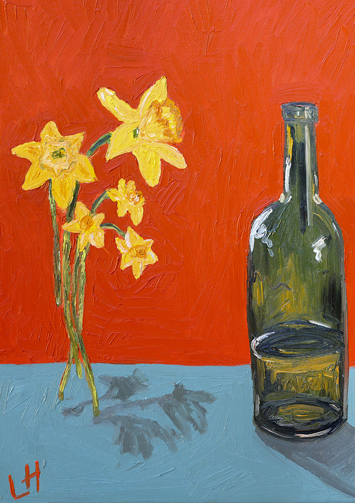 daffodil, green bottle