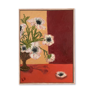flowers in brown vase