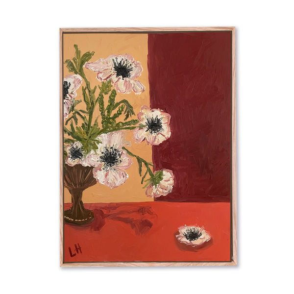 flowers in brown vase