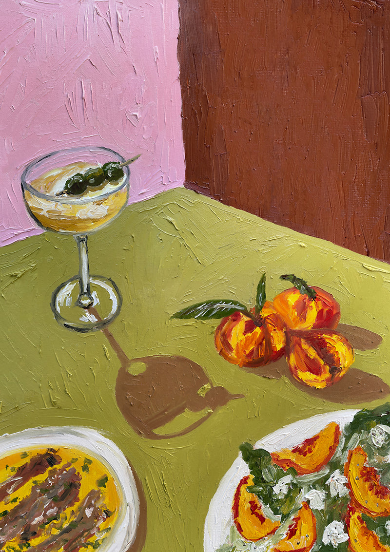 peaches, martini, anchovies