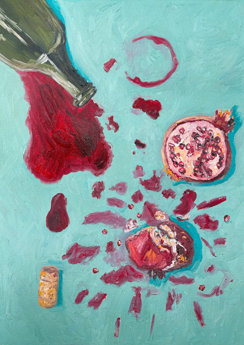 spilt wine, smashed pomegranate